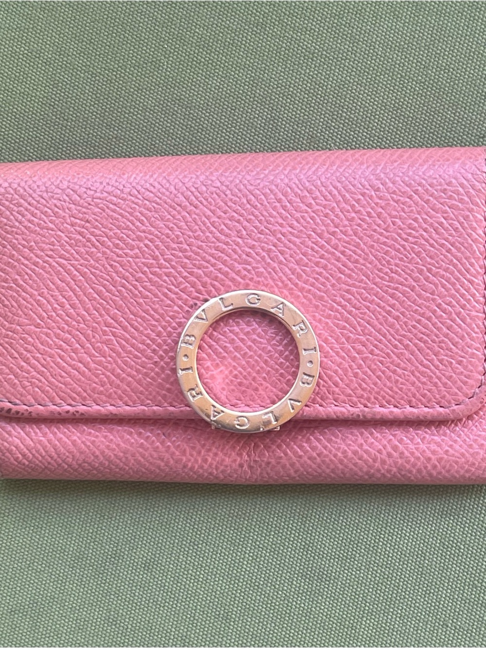 Authentic Bvlgari Pink Leather Key Case with Signature Ring